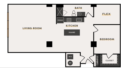 a blueprint of a floor plan of a living room and a kitchen